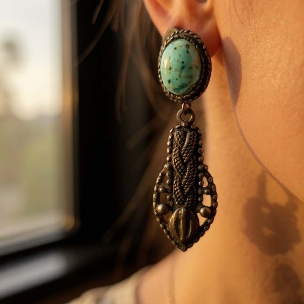Albert Weiss Turquoise and Black Earrings